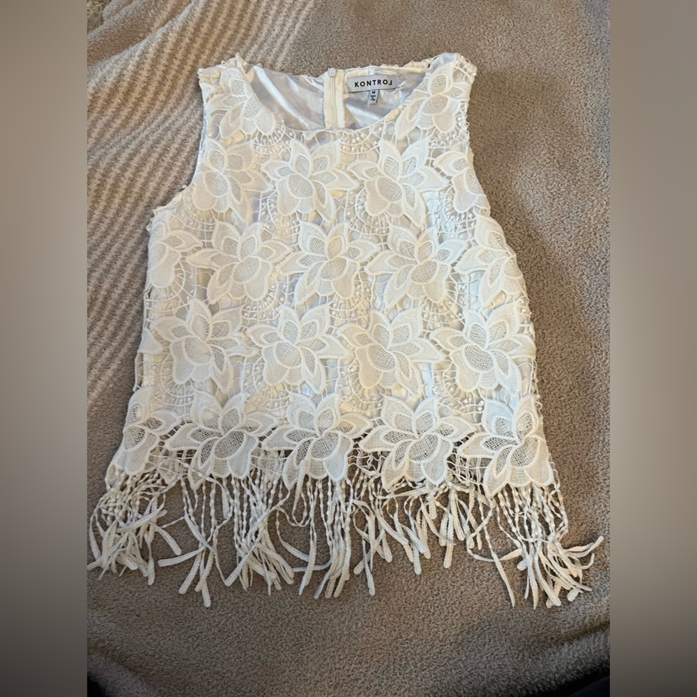 never worn! Lace and fringe boutique tank